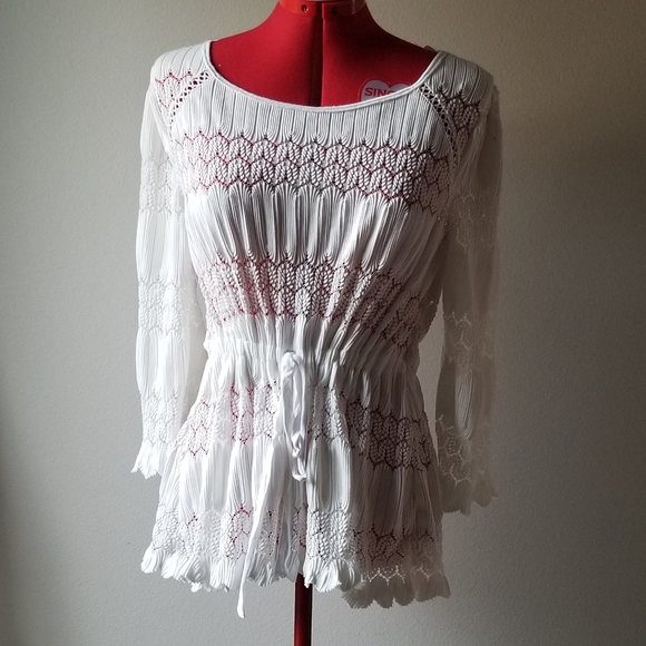 Free People Tops - Free People Fire Island White Open Knit Top Size Large